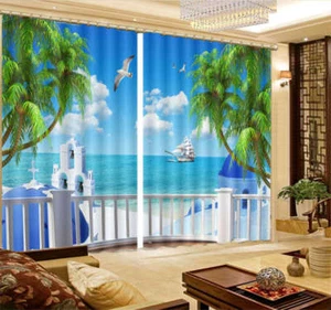 Aegean Sea Greek Peninsula 3D Curtain Blockout Photo Print Curtains Drape Fabric - Picture 1 of 12