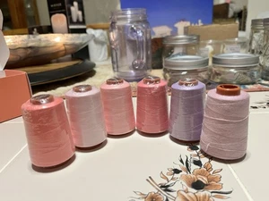 Set Of Six Sewing Threads Shades Of Pinks And Lavenders - Picture 1 of 6