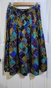 Vintage Jacques Vert Skirt s.14 (US 10) Midi Satin Pleats Geometric - Picture 1 of 6