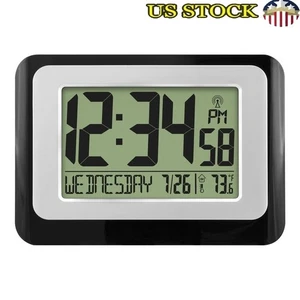 Atomic Digital Alarm Clock Snooze Function Calendar Temperature Battery Operated - Picture 1 of 5