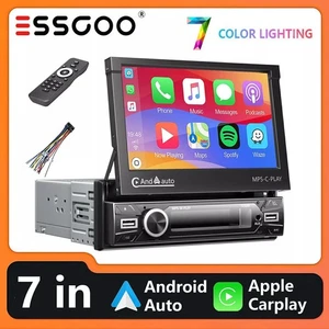 7" Apple Carplay Single 1 DIN Car Radio Stereo Bluetooth Flip Out Screen USB AUX - Picture 1 of 15
