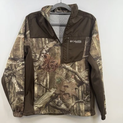 Columbia PHG Mens Stealth Shot Small Pullover Fleece Jacket Camo/Brwn Half Zip - Image 1 of 4