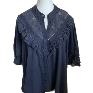 Blusa Free People Carbón Encaje Volantes Talla M - Imagen 1 de 8