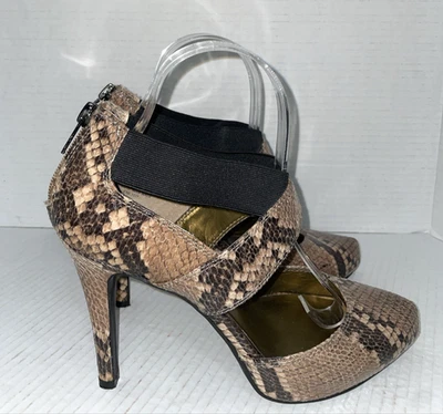Nine West Heels Women’s Size 11 Faux Snakeskin Dress Pointed Toe Ankle Strap - Image 1 of 4