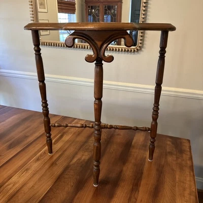 Vintage Antique Victorian Distressed Dark Wood Side End WALL Table Nightstand - Image 1 of 4