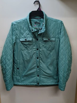 Camisa a Presión Stio Para Mujer L Skycrest Aislada Color Aqua Forro Floral Thermadore Foto 1 de 4