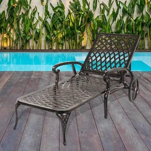 Adjustable Pool Chaise Lounge Chair Patio Furniture Cast Aluminum Recliner Yard - Picture 1 of 12
