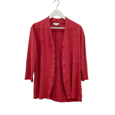 Cárdigan Suéter Habitat Rojo Talla S 100% Lino Ligero Manga 3/4 Abotonado Foto 1 de 4