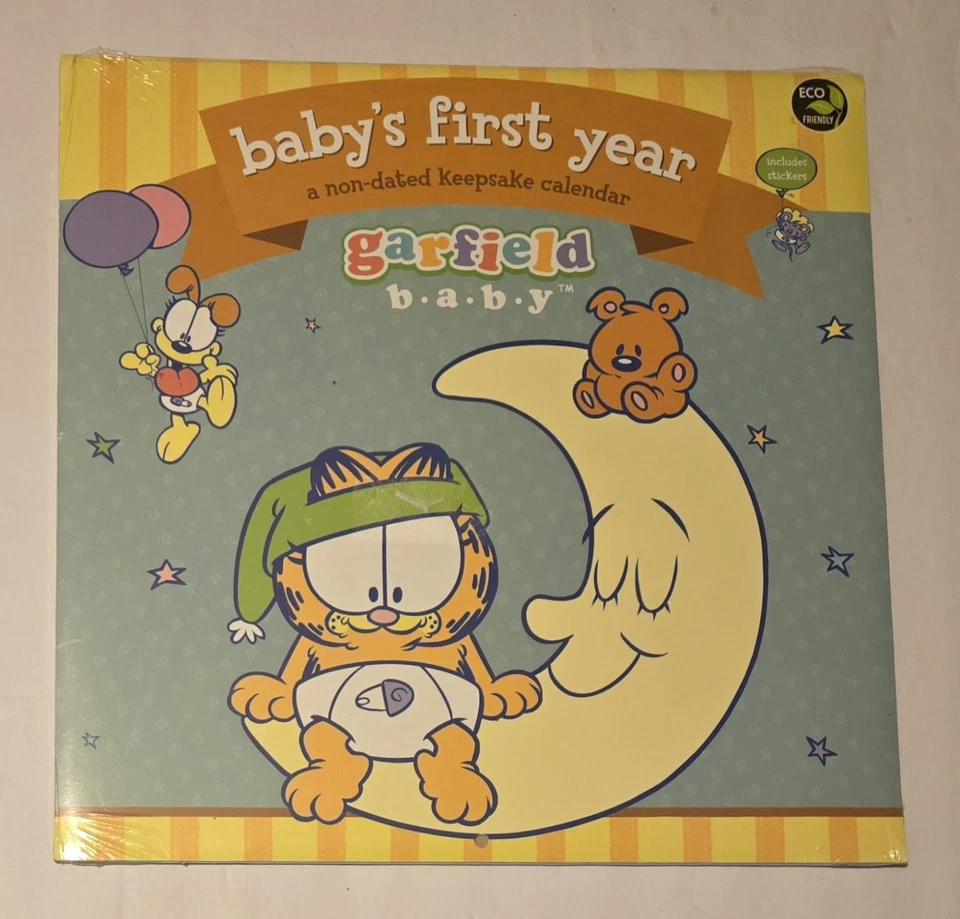 Garfield Calendario de Recuerdo Bebés Primer Año Sin Fecha Baby Shower Regalo Sellado Foto 1 de 2