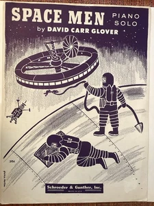 “Space Men” piano solo 1962 partituras gráficos de astronauta excelentes para enmarcar - Imagen 1 de 4