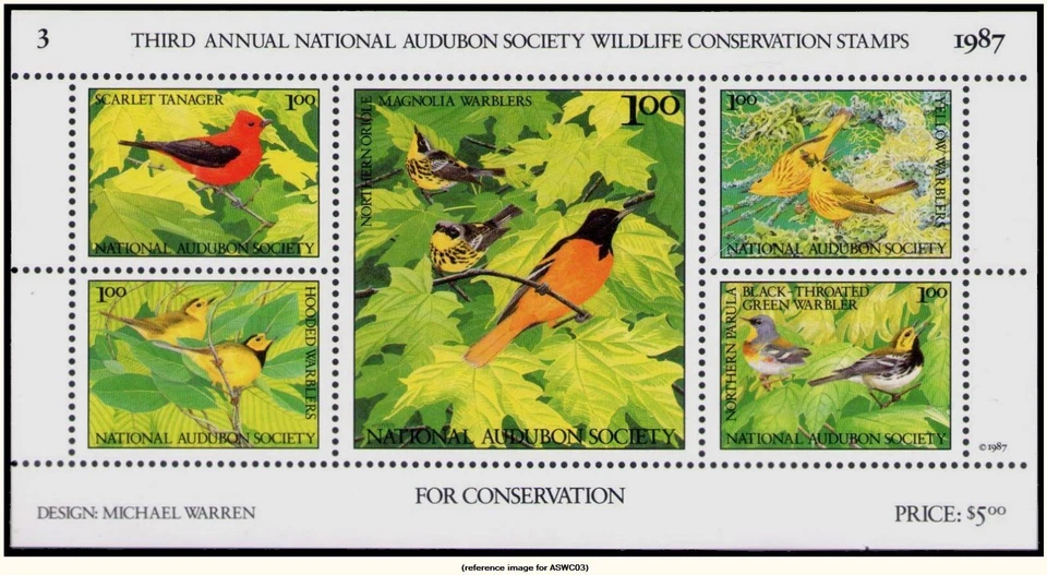 D2K Audubon Society Wildlife 1987 $5.00 warbler - Image 1 of 1