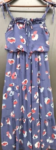 Women Dress M Purple Blue Floral Poppies Spaghetti Straps Boho Fairy Romantic - Picture 1 of 7