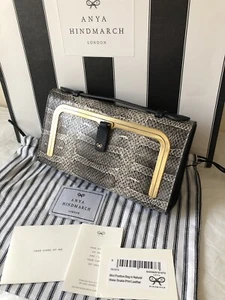 Anya Hindmarch Mini Postbox Clutch Bag Navy & Snake Print Leather BNWT Sold Out - Picture 1 of 12