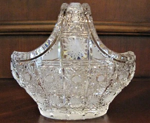 Bohemian Czech Crystal 6" Basket Hand Cut Queen Lace 24% Lead Glass - Picture 1 of 4