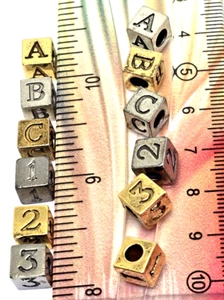 2pcs. Alphabet Letter 5mm Cube Bead, 3mm Hole, Cast Fine Pewter - Picture 1 of 3