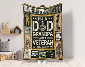 US Veteran Dad Blanket, Proud Veteran Dad Blanket, US Army Dad Fleece Blanket - Picture 1 of 5