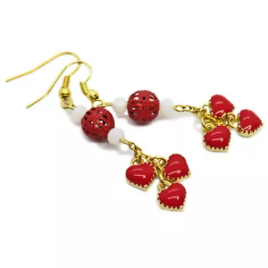 Pendientes dorados San Valentín con racimo de corazón rojo y cuentas de vidrio blanco de SoniaMcD - Imagen 1 de 31