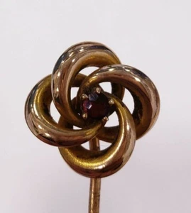 NEW PRICE! VICTORIAN 14KT LOVER'S KNOT GENUINE RUBY STICK PIN - Picture 1 of 6