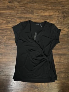 Tahari Blouse Black Wrap Top-Minimalist Sz L - Picture 1 of 6