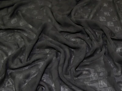 Minerva Squares Voile Fabric Black - per metre - Image 1 of 4