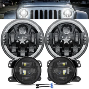 LED 7" Round Headlights + 4''Fog Lights Kit Combo For Jeep Wrangler JK 2007-2018 - Picture 1 of 12