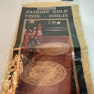 NOS VINTAGE BETTER HOME DOILIE Gold Fine Lace Vinyl 16" Round - Picture 1 of 4