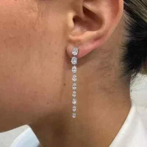 5Ct Oval Cut Lab Created Diamond Long Dangle Earrings 14K Rose Gold Plated - Picture 1 of 6