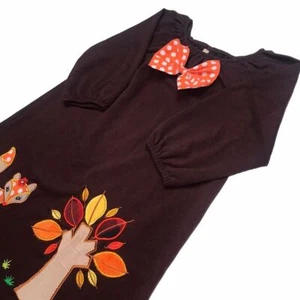 LeLe Vintage Brown Dress Girls 7/8 Fall Photo shoot Appliqué Embroider Fox Bow - Picture 1 of 6