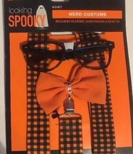 Adult Nerd Costume Black Glasses, Suspenders, Bow Tie NEW - Picture 1 of 3