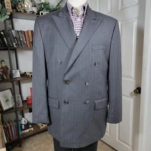 Ralph Lauren Men's Double Breast Sport Coat Gray Striped Wool Peak Notch Sz 44L - Picture 1 of 12