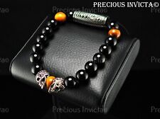 Invicta Jewelry Men GENUINE STONE ADJUSTABLE SKULL Brown/Silver/Black Bracelet