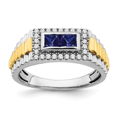14k Two-tone Gold 1.05 Ct Sapphire and Diamond Men Engagement Ring Size 10 - Image 1 of 3