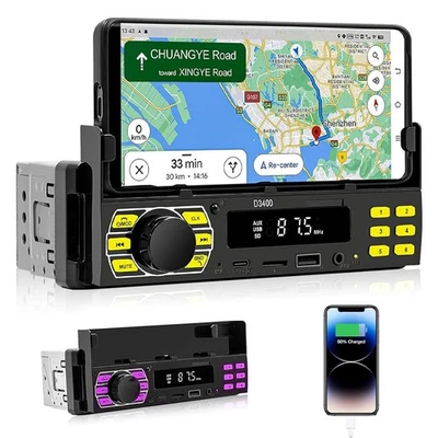 AMPRIME 1DIN Autoradio mit Telefonhalter Bluetooth Car Radio MP3 Player FM/USB/AUX IN/TF