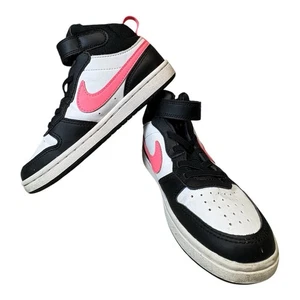Nike Kids Court Borough Mid 2 Shoes Sneakers Sz 6Y Black and Pink Hightop - Picture 1 of 6