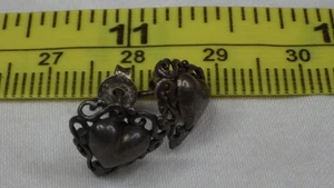 Vintage Sterling Silver .925 Earrings Heart Studs Filigree Gorgeous Patina - Picture 1 of 4