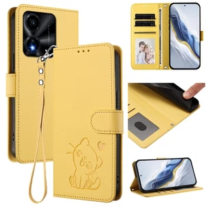 For Xiaomi OPPO Sony Hot Cat Leather Card Wallet Case Bag Flip Stand Phone Cover - Picture 1 of 21