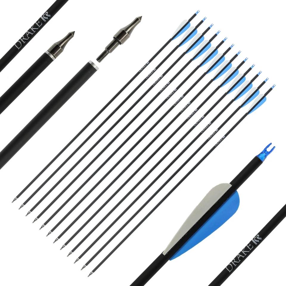 Flecha completa DRAKE Ice - 32 pulgadas - carbono - Juego de 12 piezas para flecha y arco - Imagen 1 de 1