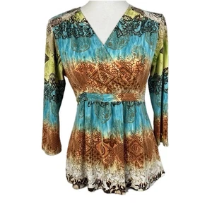 Vintage AB Design Womens Babydoll Top Size M 3/4 Sleeve Boho Fairy Grunge Y2K - Picture 1 of 14