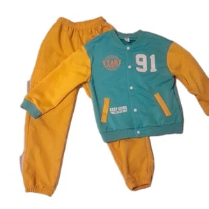 Boys 7yr Yellow Turquoise Letterman Jacket Pant Set - Picture 1 of 10