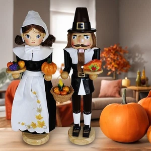 Kurt Adler 15" Pilgrim Man & Woman Nutcracker 2 Piece Set THO421 Free Shipping - Picture 1 of 6
