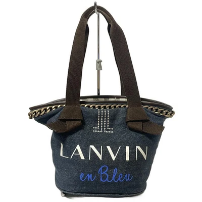 Auténtico Bolso de Mano LANVIN en Bleu Azul Marino Marrón Oscuro Multi Denim Cuero Foto 1 de 4