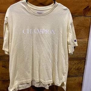 Champion Activewear Women's Short Sleeve Light Yellow T-Shirt Logo White Letters - Picture 1 of 8