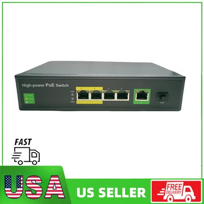 Gigabit PoE Switch 4 Port 65W Unmanaged Ethernet Switch 1 SFP+1 RJ45 Plug & Play - Image 1 of 4