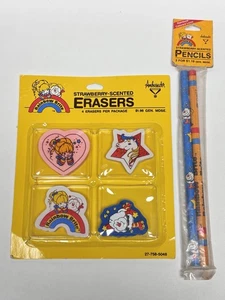Vintage Posten Rainbow Brite Bleistifte & Radiergummis Neu in Verpackung! Erdbeerduftpunze 1983 - Bild 1 von 13