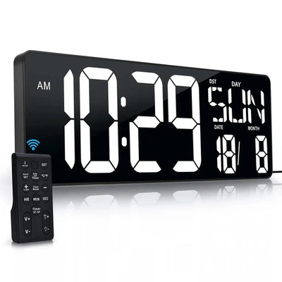 Digital Wall Clock  17.2' display with Remote Control Timer & Alarm, Day/Date/Te - Image 1 of 4
