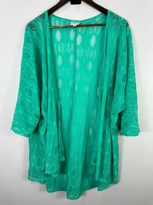 LuLaRoe  Joy Long Lace Cardigan L Green Open Front Duster Boho Festival Resort - Image 1 of 4