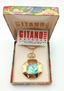 Vintage Gitano Uhr Abalone Anhänger Halskette (goldfarben) mit Box neue Batterie - Bild 1 von 20