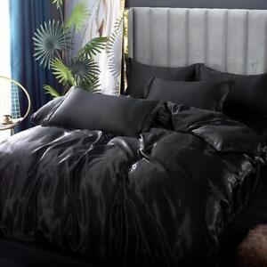 Silk Bedding Duvet Cover Bed Sheet Pillowcase Set Luxury Satin King Queen Twin