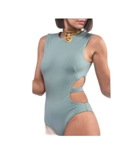 Byegreis Bodysuit Swimsuit Sage Green By Egreis Size XS Cutouts Sides  - Picture 1 of 7