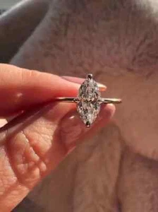2.50CT Marquise-Cut Moissanite Solitaire Engagement Ring 14k White Gold Plated - Picture 1 of 6